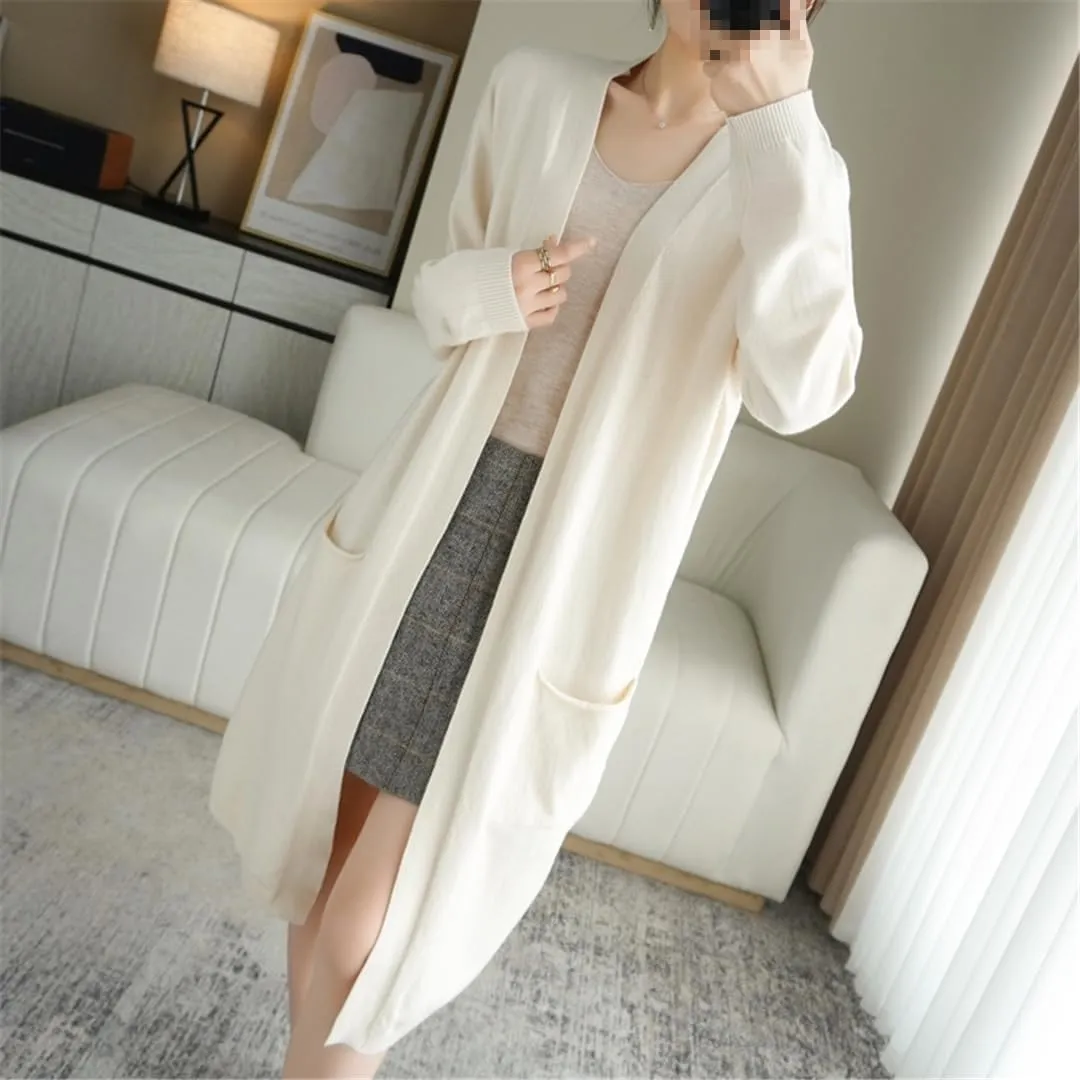 Spring Autumn Cardigan Coat Women's Long Loose Sweater with Shawl Long Sleeve Sweate