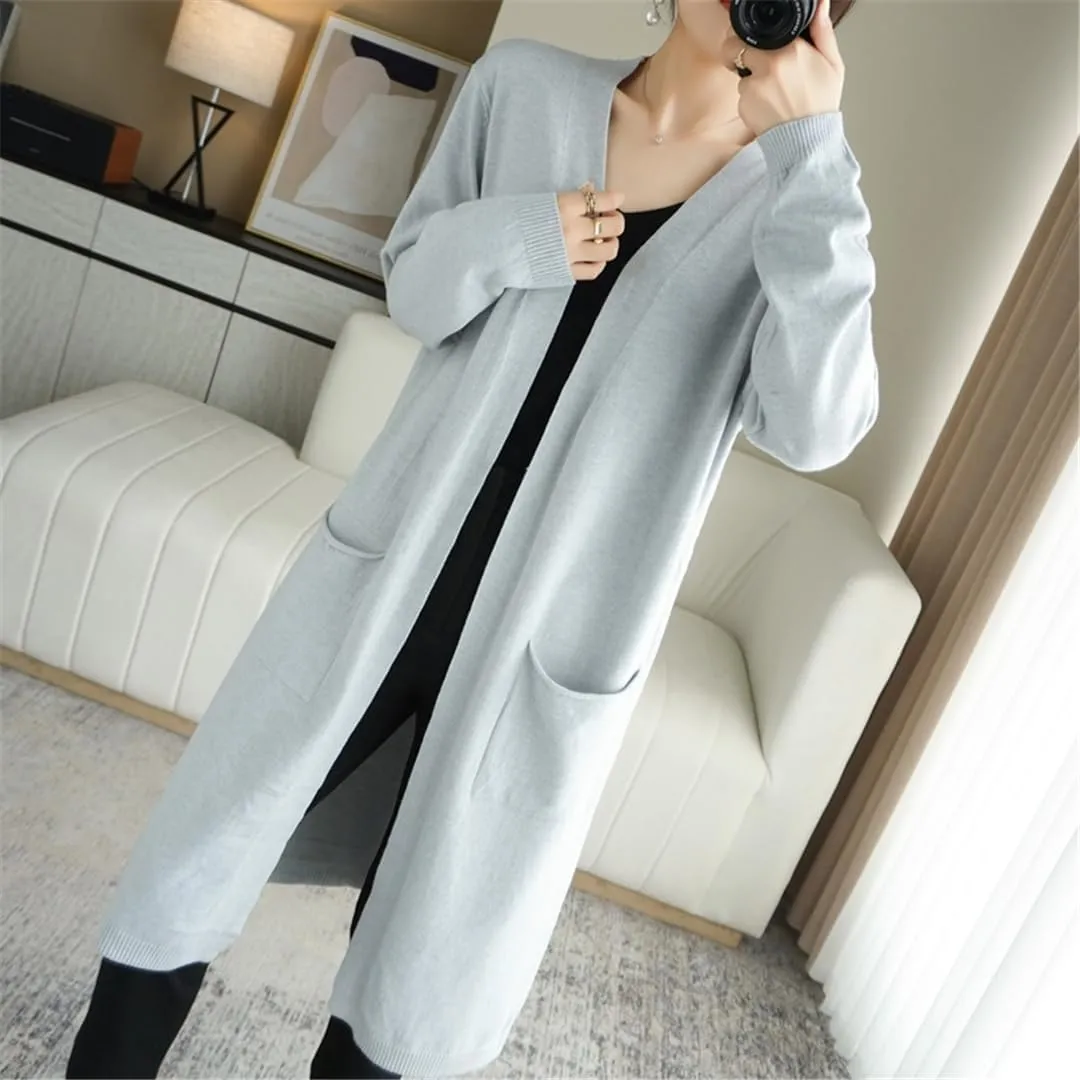 Spring Autumn Cardigan Coat Women's Long Loose Sweater with Shawl Long Sleeve Sweate