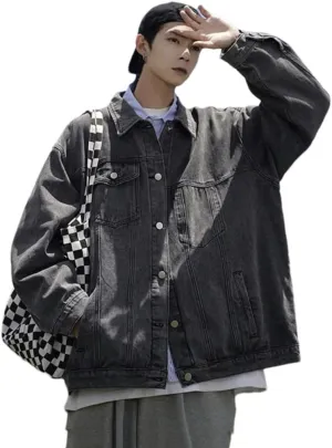 Spring Autumn Denim Jacket Men Lapel Vintage Jacket Long Sleeve Coat