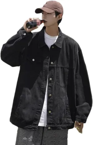 Spring Autumn Denim Jacket Men Lapel Vintage Jacket Long Sleeve Coat