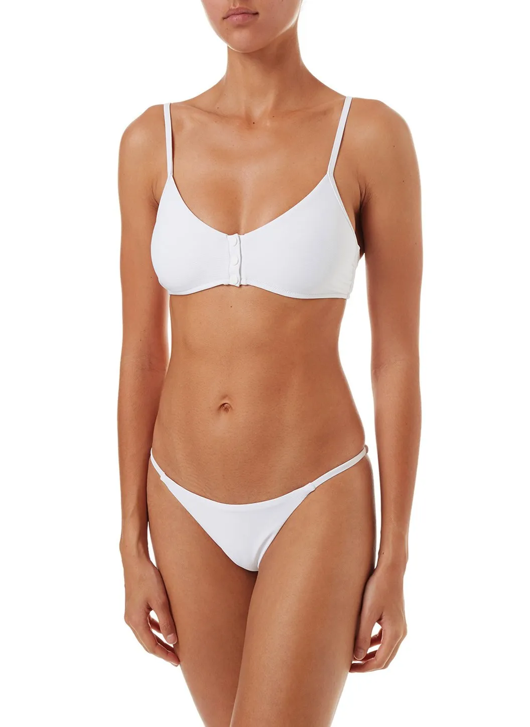 St Tropez White Ribbed Over The Shoulder Popper Crop Bikini