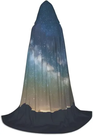 Starry Night Sky Outer Space Hooded Cloak Coat Winter Warm Long Cloak Cosplay Costumes Outerwear Carnivals