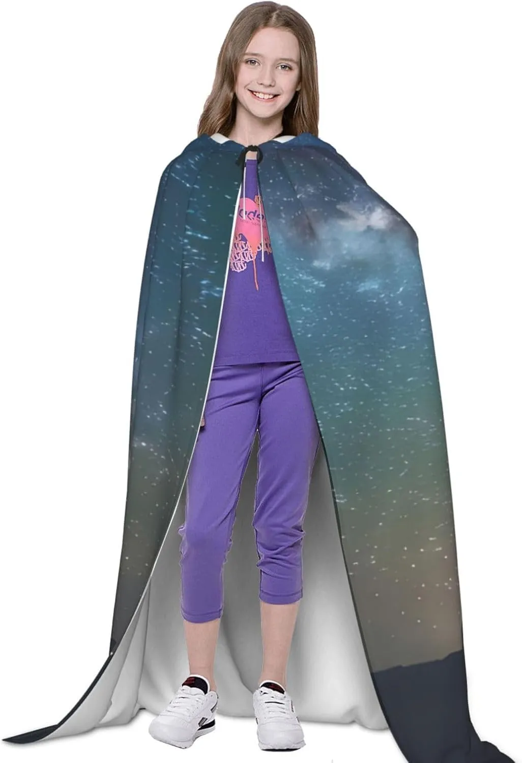 Starry Night Sky Outer Space Hooded Cloak Coat Winter Warm Long Cloak Cosplay Costumes Outerwear Carnivals