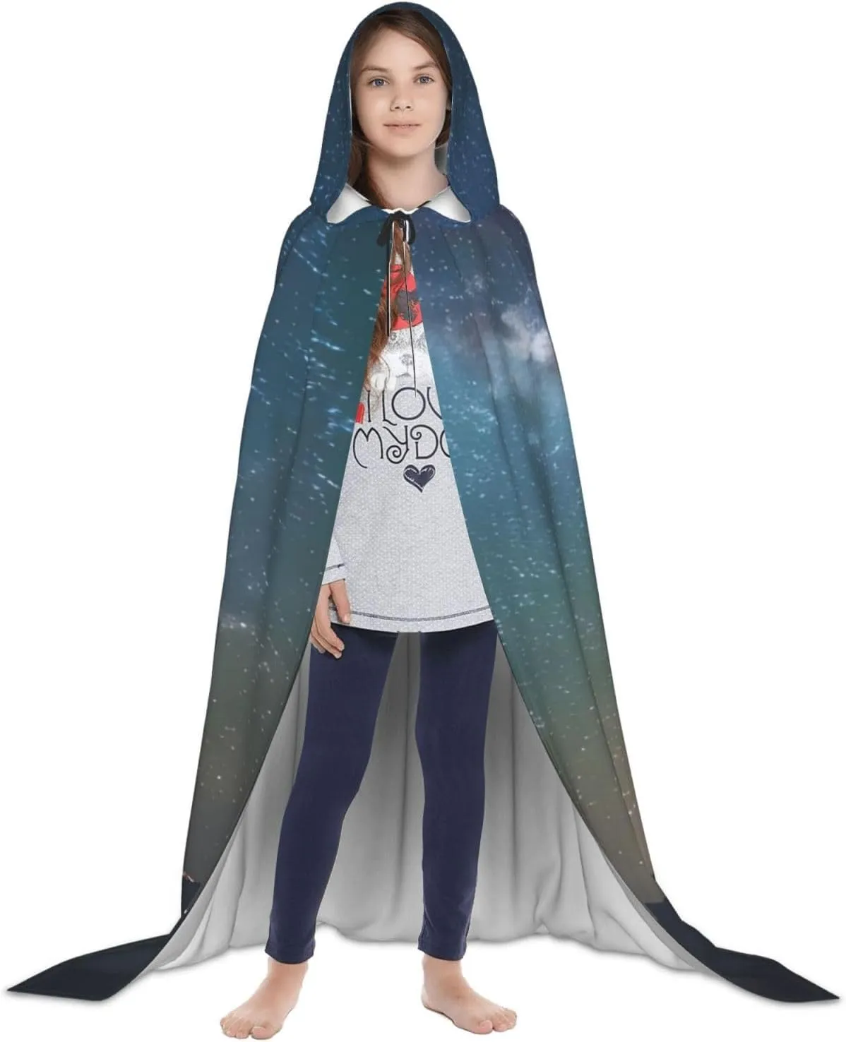 Starry Night Sky Outer Space Hooded Cloak Coat Winter Warm Long Cloak Cosplay Costumes Outerwear Carnivals
