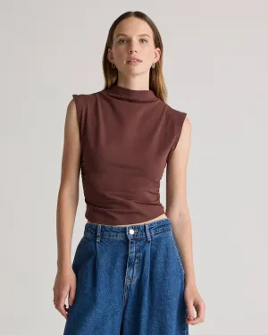 Stretch Cotton Jersey Sleeveless Mock Neck Top