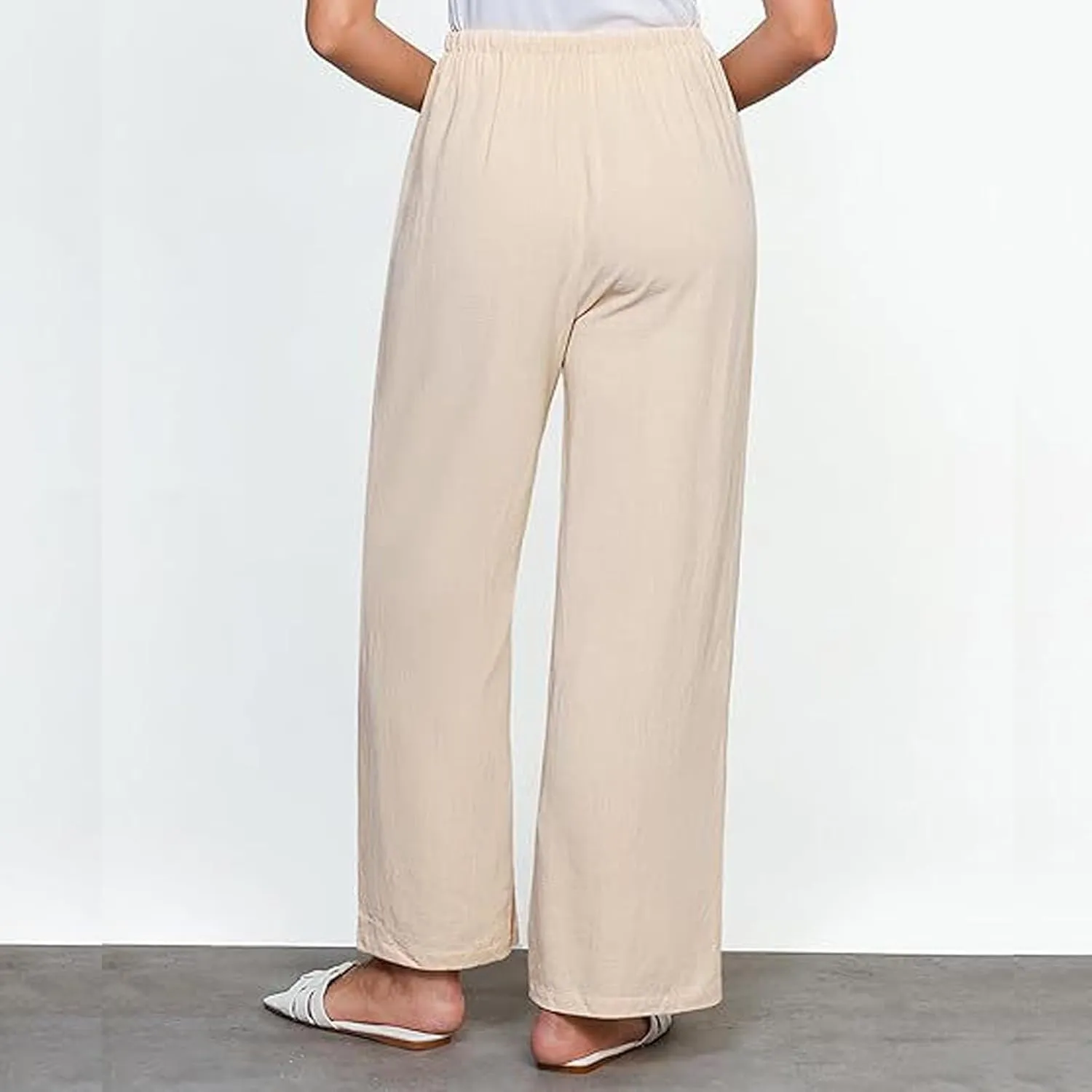 Summer Pants for Women Lightweight Linen Sweatpants Casual Loose High Waist Wide Leg Palazzo Soft Beach Trousers