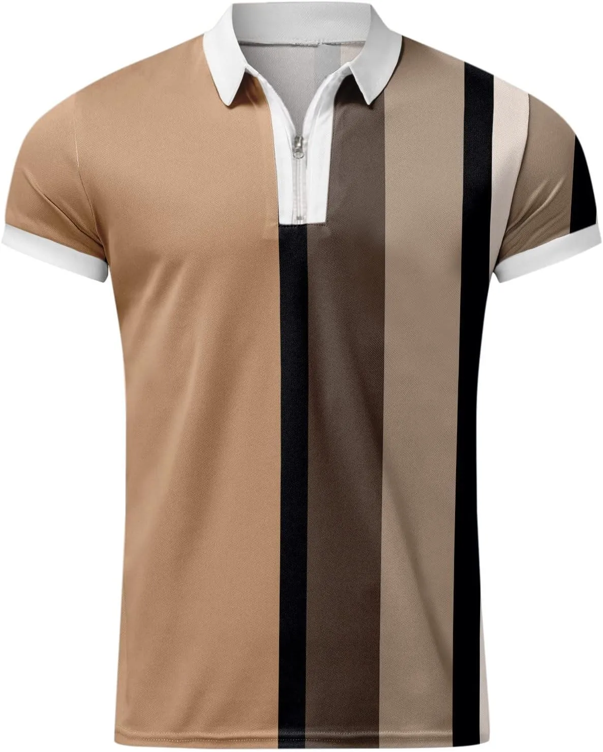Summer Polo Shirt for Men Short Sleeve Zipper Collar Muscle Sport Golf Shirt Block Color Lapel Beach Holiday Casual Shirt