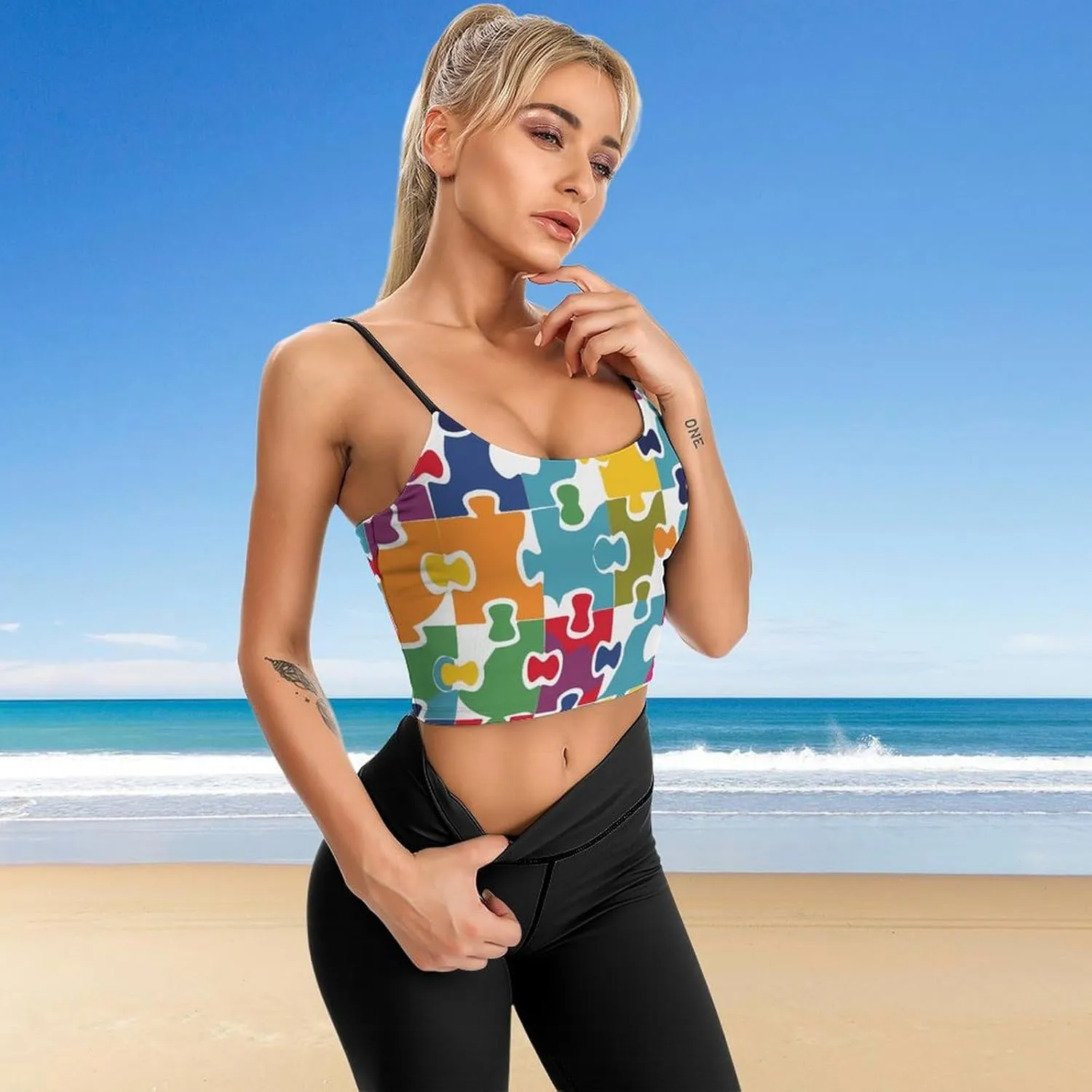 Summer Sleeveless for Women, Loose Fit Basic Casual Summer Sleeveless Shirts Colour Jigsaw Printed Camisole
