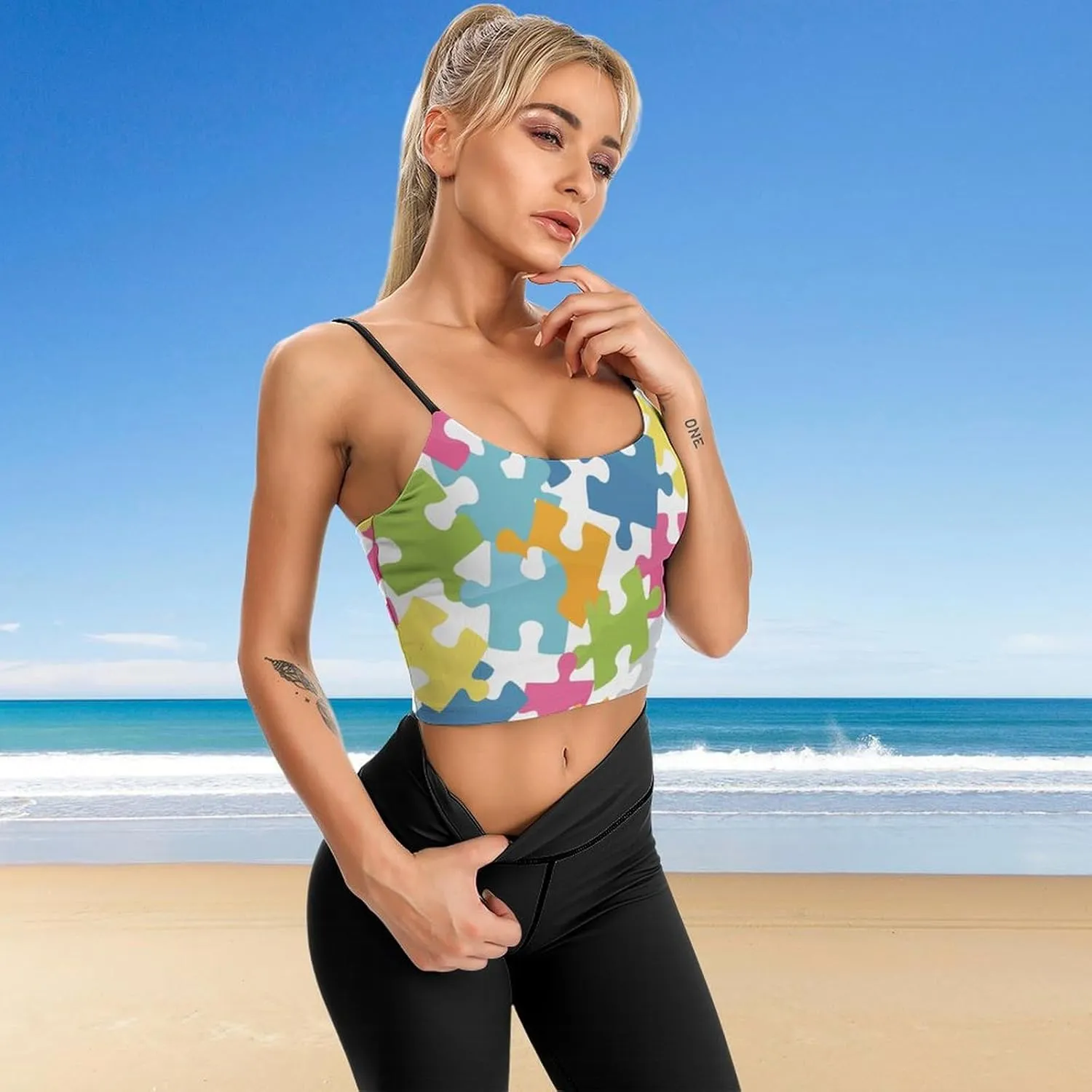 Summer Sleeveless for Women, Loose Fit Basic Casual Summer Sleeveless Shirts Colour Jigsaw Printed Camisole