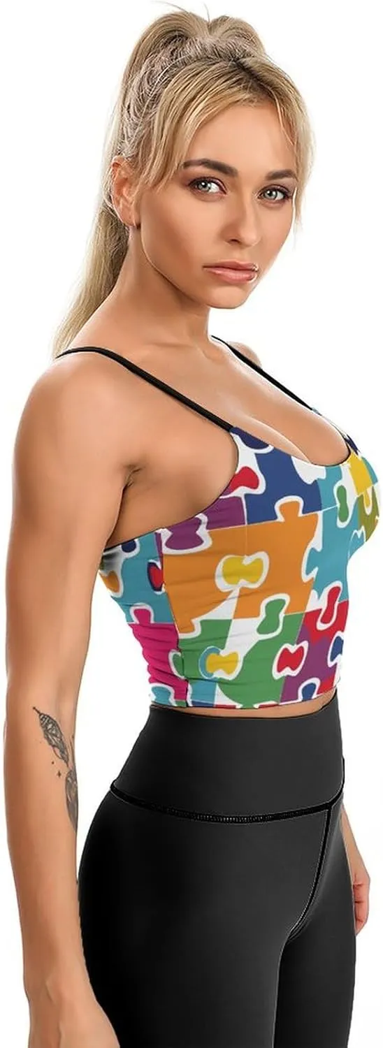 Summer Sleeveless for Women, Loose Fit Basic Casual Summer Sleeveless Shirts Colour Jigsaw Printed Camisole
