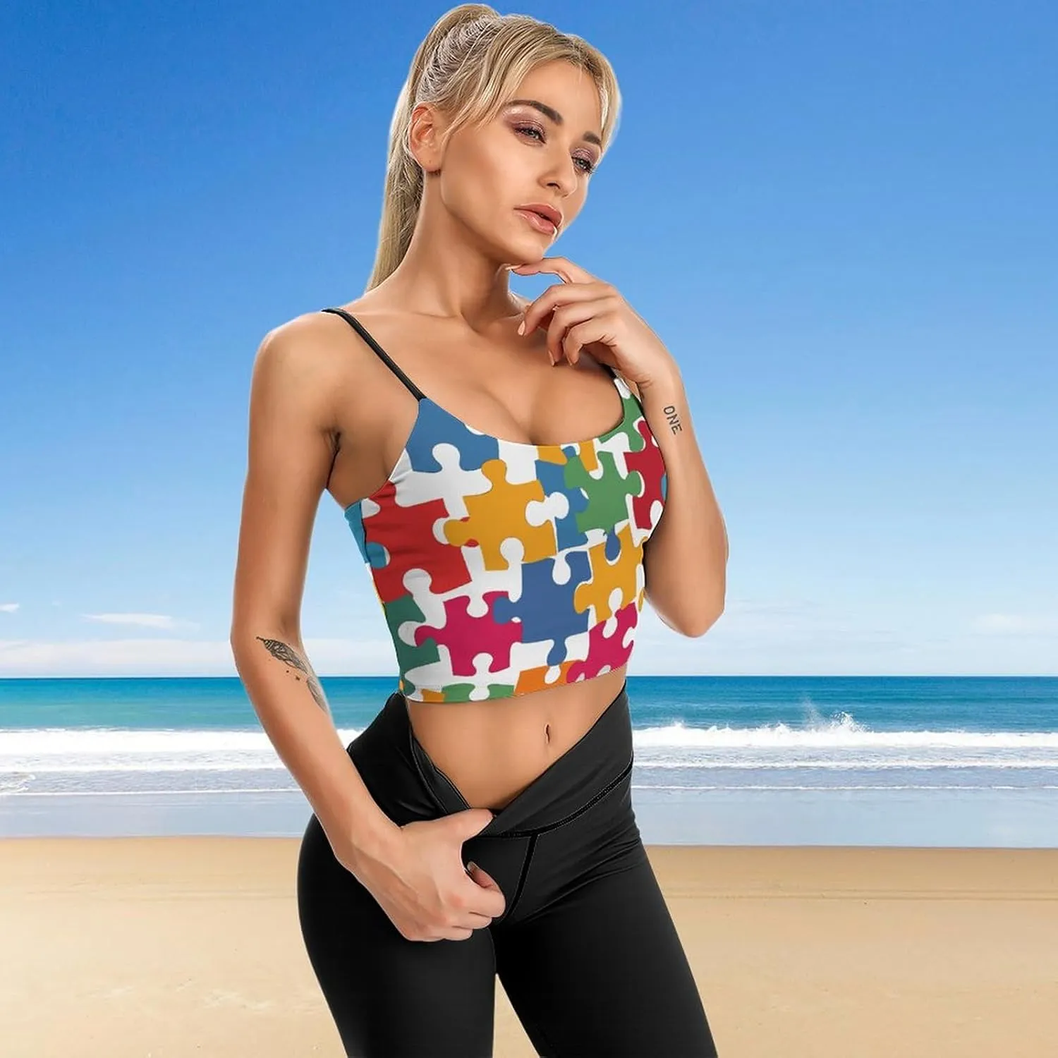 Summer Sleeveless for Women, Loose Fit Basic Casual Summer Sleeveless Shirts Colour Jigsaw Printed Camisole