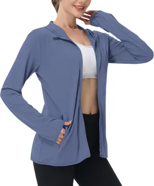 Sun Protection Shirts for Women UPF 50  SPF UV Long Sleeve Zip Up Hoodies Summer Outdoor Hiking Cooling Athletic Jackets