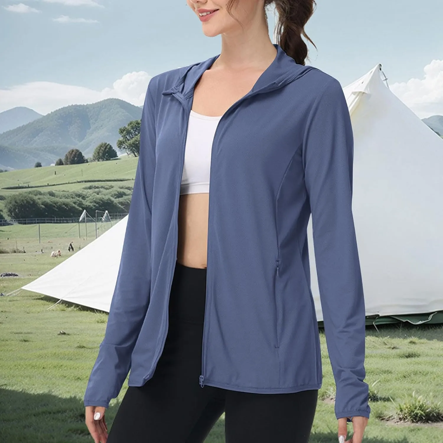 Sun Protection Shirts for Women UPF 50  SPF UV Long Sleeve Zip Up Hoodies Summer Outdoor Hiking Cooling Athletic Jackets