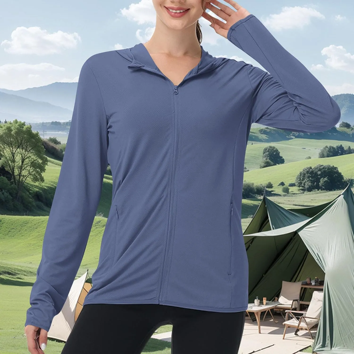 Sun Protection Shirts for Women UPF 50  SPF UV Long Sleeve Zip Up Hoodies Summer Outdoor Hiking Cooling Athletic Jackets