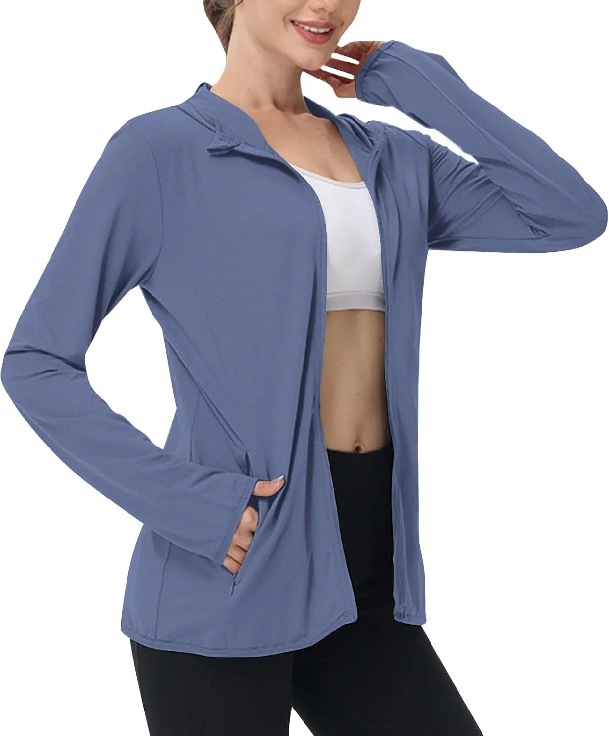 Sun Protection Shirts for Women UPF 50  SPF UV Long Sleeve Zip Up Hoodies Summer Outdoor Hiking Cooling Athletic Jackets