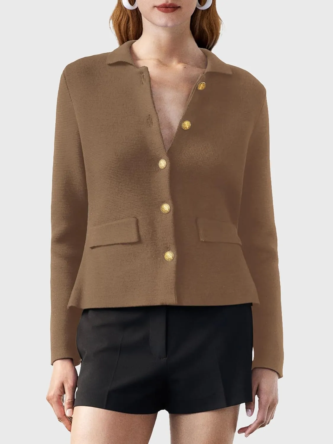 SuperPrity Cardigan Sweaters for Women Long Sleeve Lightweight Cropped Knit Blazer Button Jacket 2024 Fashion Fall Outfits