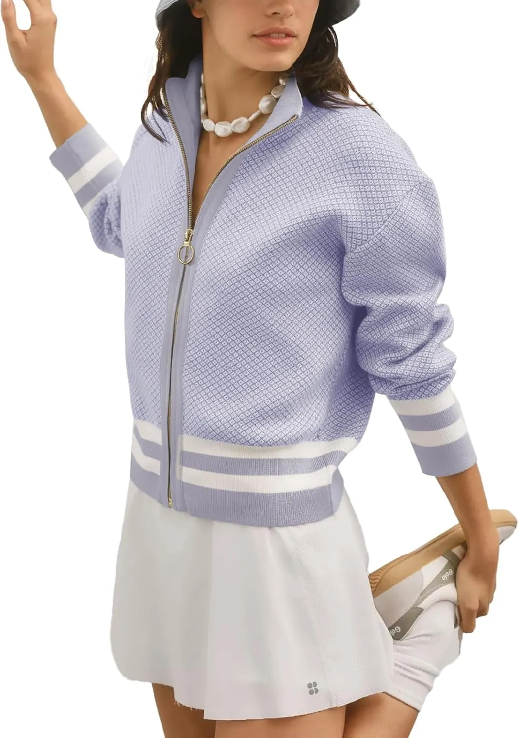 SuperPrity Cardigan Sweaters for Women Long Sleeve Zip Up Lightweight Knit Jacket 2024 Fashion Fall Baseball Coats Outwear