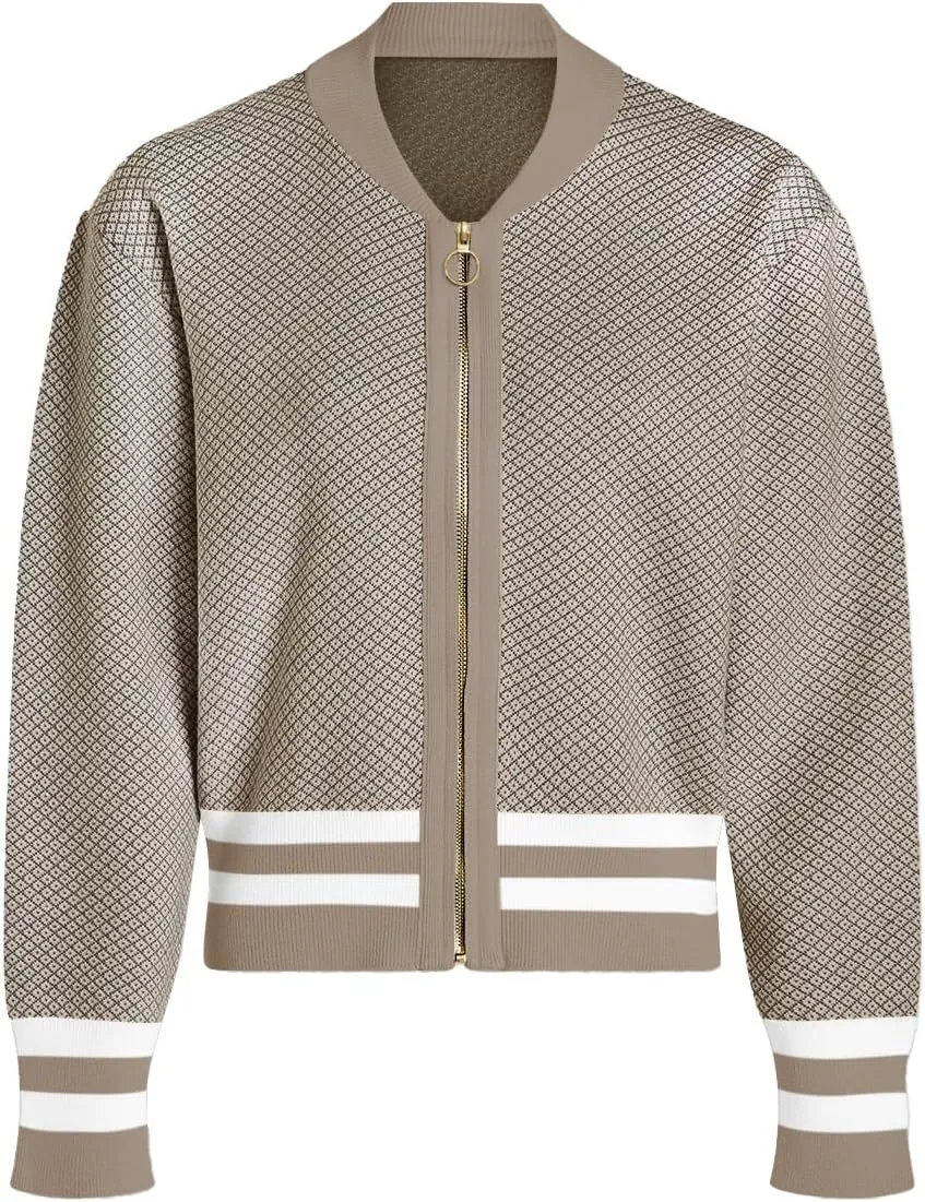 SuperPrity Womens Cardigan Sweaters Long Sleeve Zip Up Lightweight Knit Jacket Casual Baseball Coat 2024 Trendy Fall Clothes