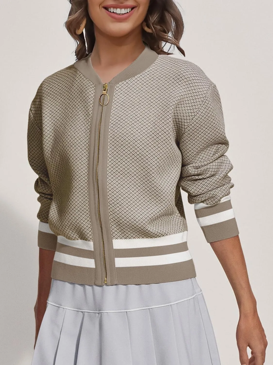 SuperPrity Womens Cardigan Sweaters Long Sleeve Zip Up Lightweight Knit Jacket Casual Baseball Coat 2024 Trendy Fall Clothes