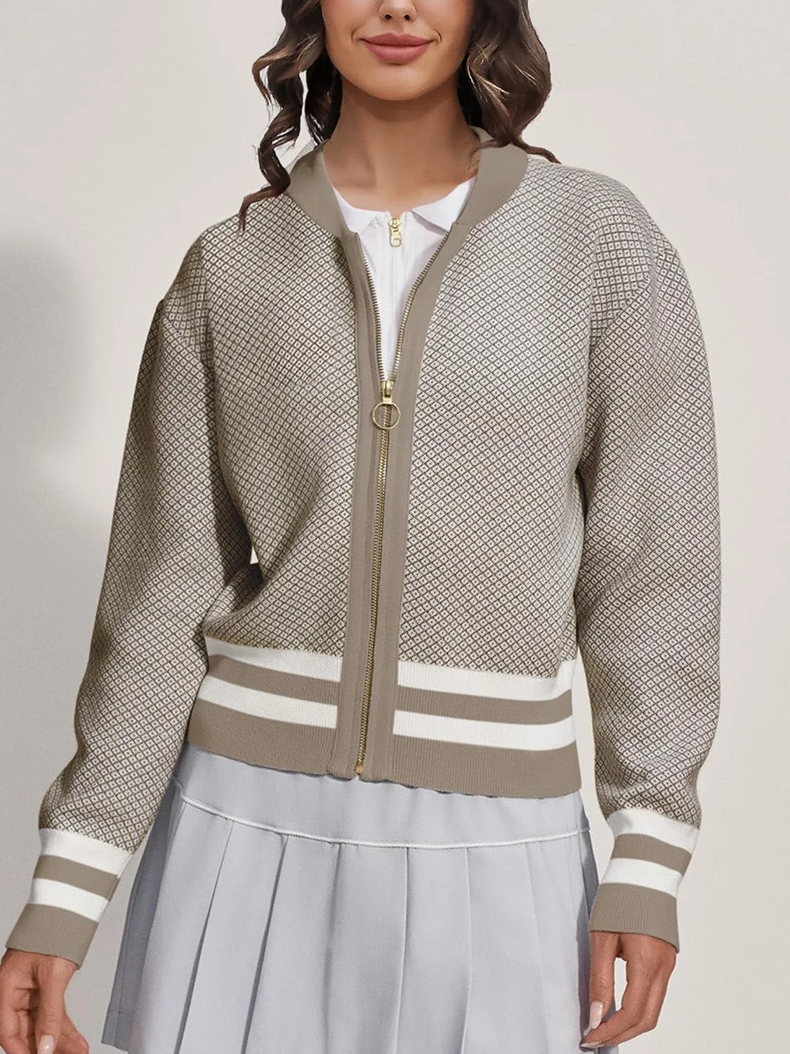 SuperPrity Womens Cardigan Sweaters Long Sleeve Zip Up Lightweight Knit Jacket Casual Baseball Coat 2024 Trendy Fall Clothes