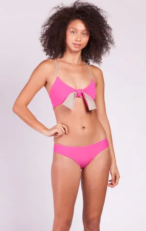 Surf Souleil Artemis Tie Front Bikini Top in Desire Pink / Taupe