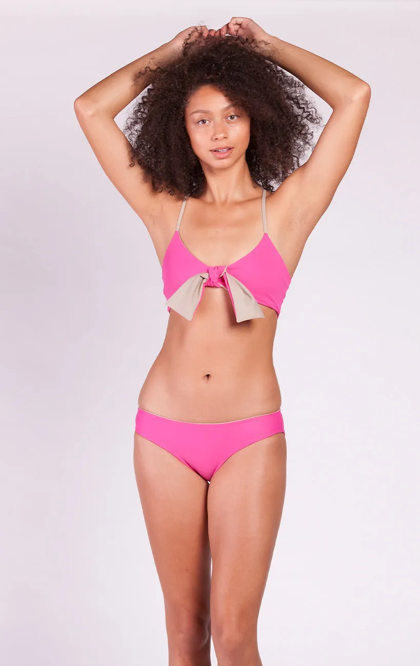 Surf Souleil Artemis Tie Front Bikini Top in Desire Pink / Taupe