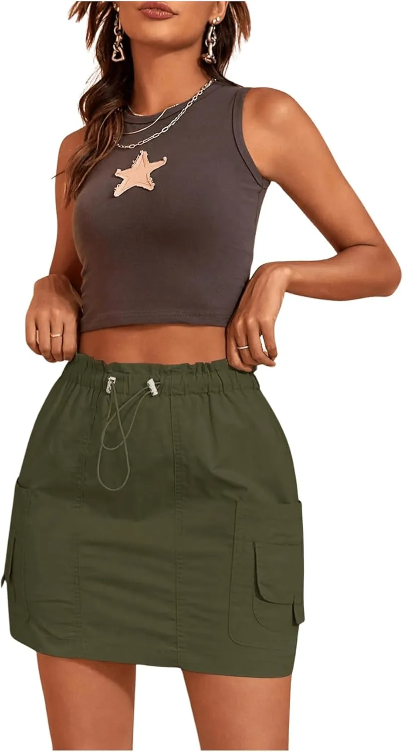SweatyRocks Women's Cargo High Waisted Lightweight Short Skirts Casual Skorts with Pockets
