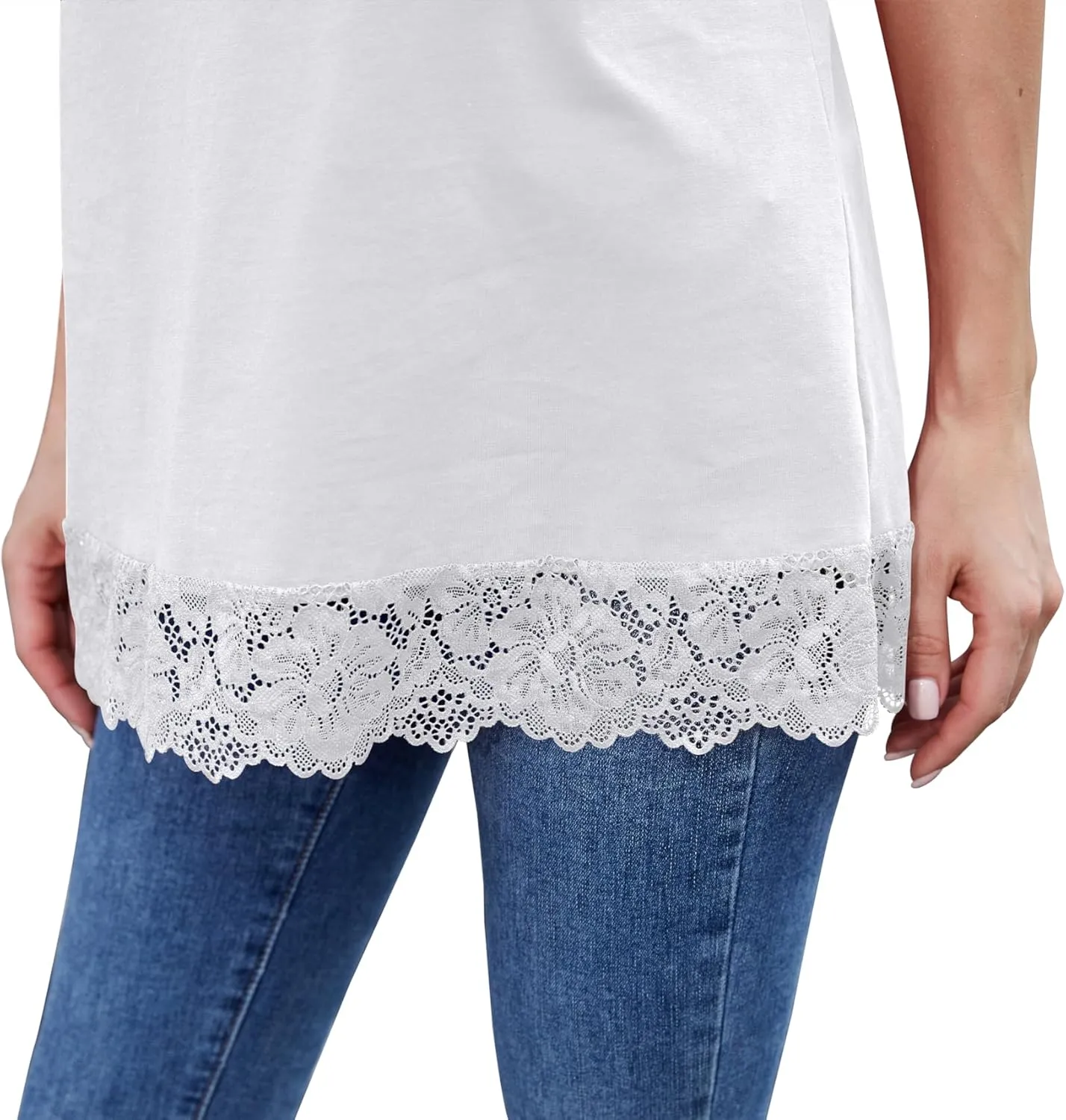 TAIPOVE Camisole Tops for Women Long Lace Cami Cotton Adjustable Strap Tank Top Extender Layering Square Neck 2 Packs