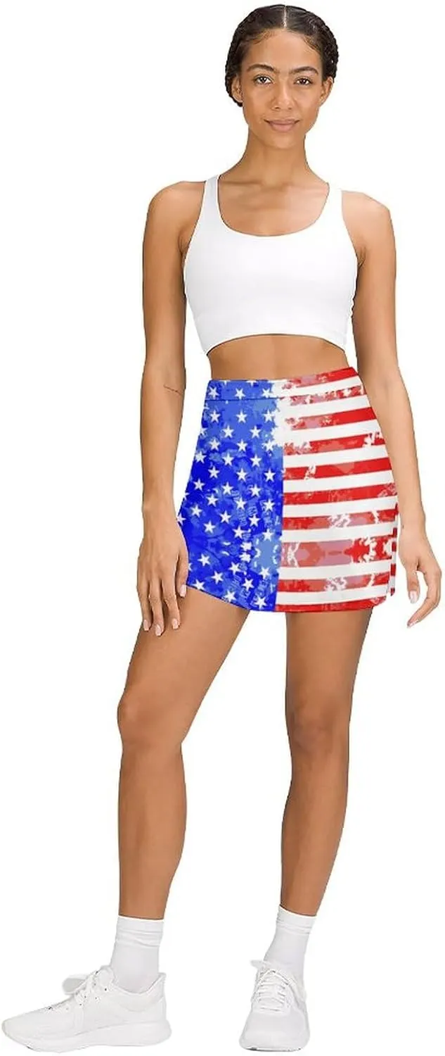 TAIZIYEAH American Flag Tennis Skirts for Women Athletic Golf Skorts Soft