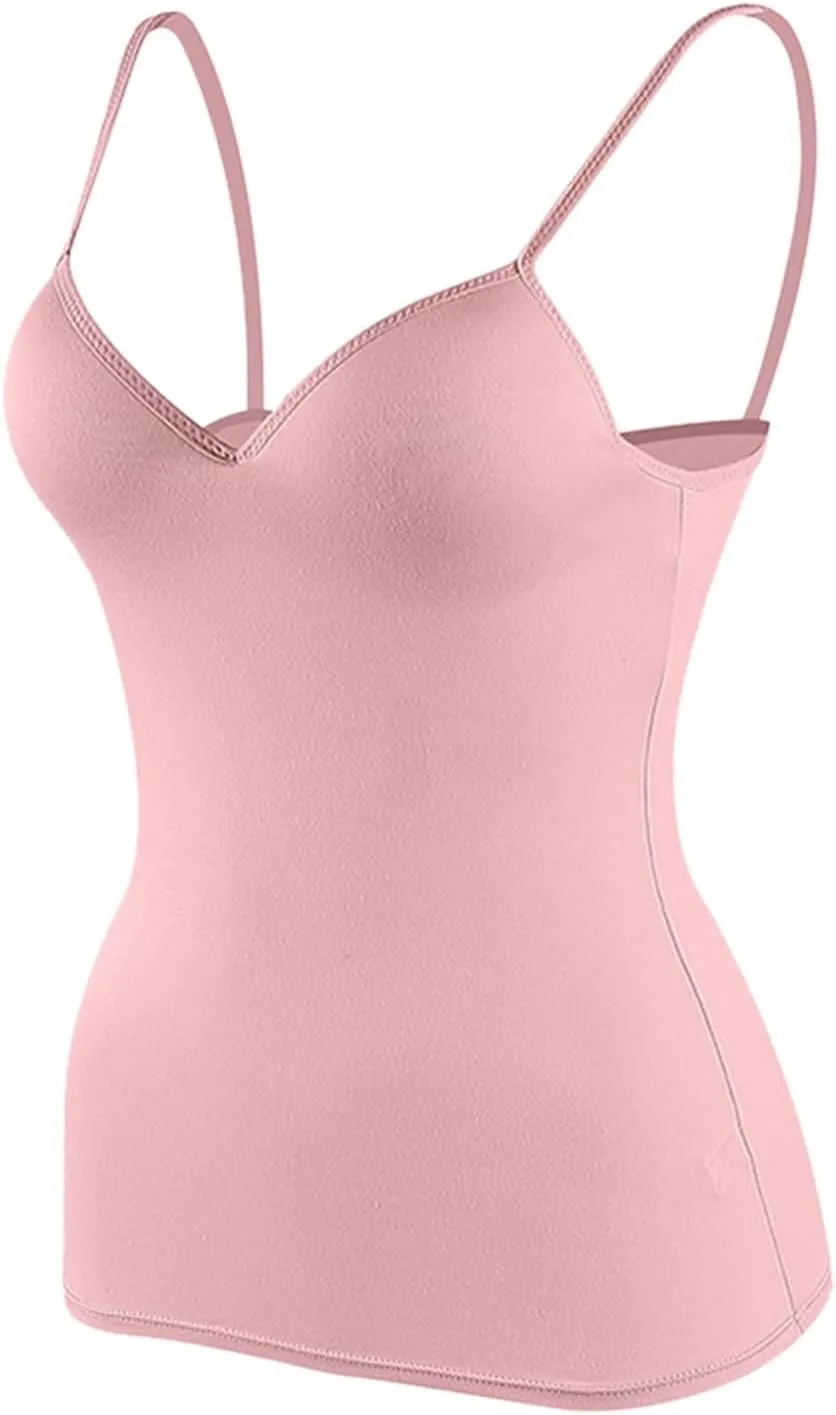 Tank Top with Built in Bra for Women Adjustable Spaghetti Strap Cami Tank Shelf Bra Camisole Tops Undershirts