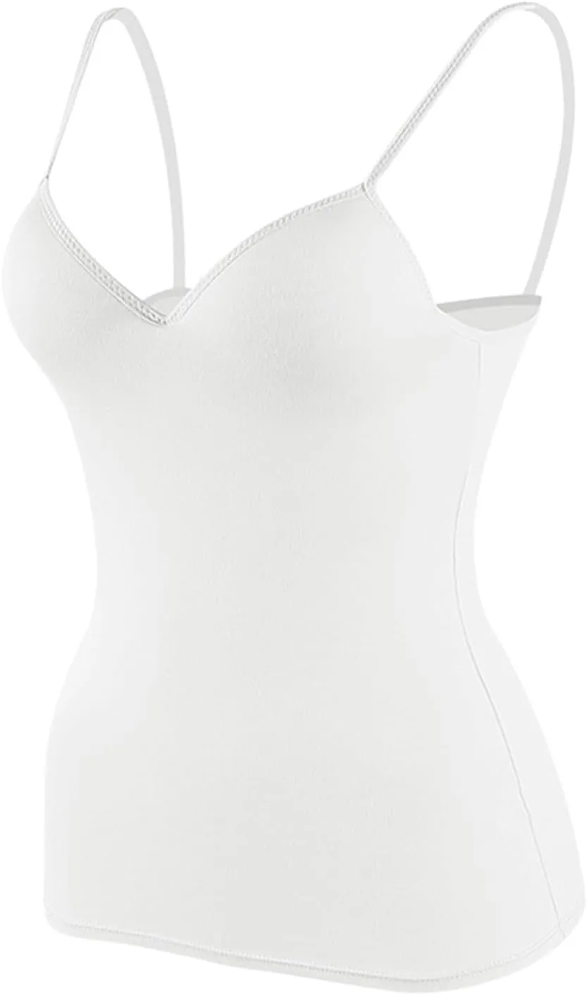 Tank Top with Built in Bra for Women Adjustable Spaghetti Strap Cami Tank Shelf Bra Camisole Tops Undershirts