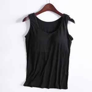 Tank Top with Built in Bra for Women Basic Yoga Top Sleeveless Scoop Neck Tank Top Cotton Tank Summer Casual Tops