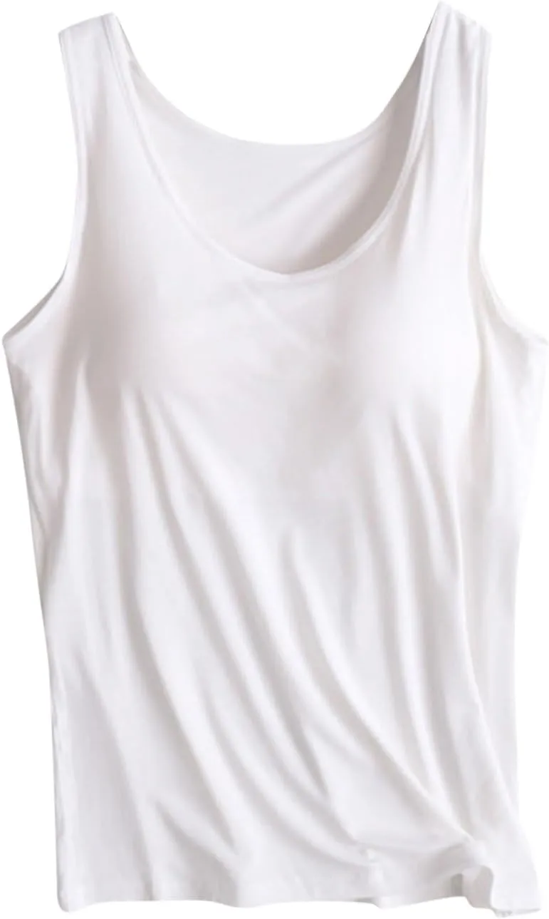 Tank Top with Built in Bra for Women Basic Yoga Top Sleeveless Scoop Neck Tank Top Cotton Tank Summer Casual Tops