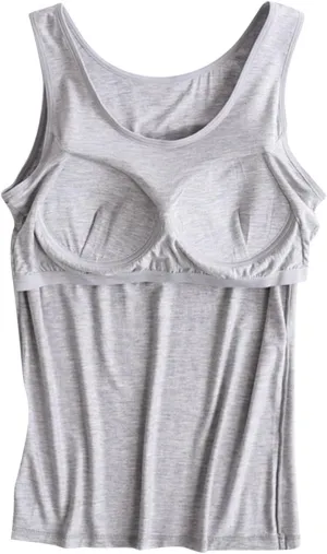 Tank Top with Built in Bra for Women Basic Yoga Top Sleeveless Scoop Neck Tank Top Cotton Tank Summer Casual Tops
