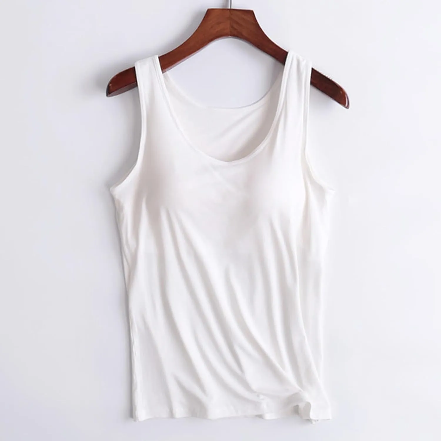 Tank Top with Built in Bra for Women Basic Yoga Top Sleeveless Scoop Neck Tank Top Cotton Tank Summer Casual Tops
