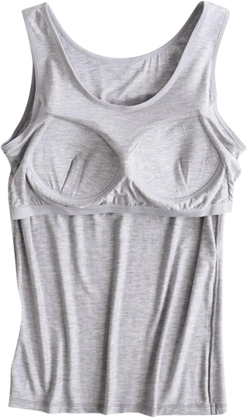 Tank Top with Built in Bra for Women Basic Yoga Top Sleeveless Scoop Neck Tank Top Cotton Tank Summer Casual Tops