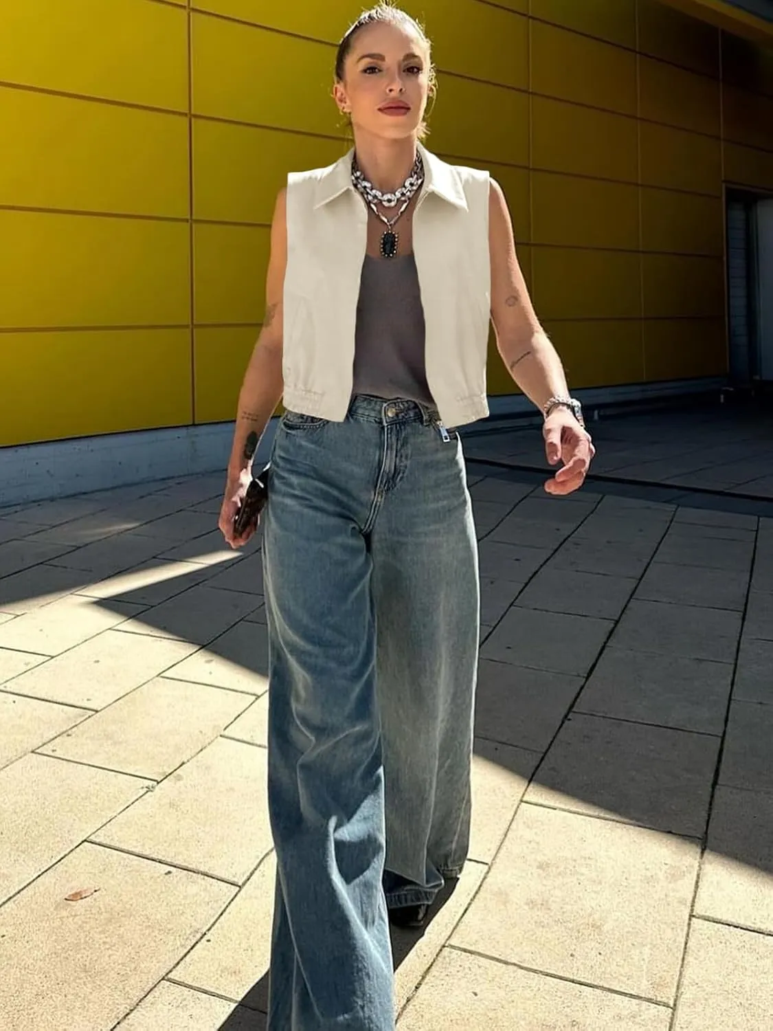Tankaneo Womens Cropped Cargo Vest Tops Summer Trendy Sleeveless Zip Up Jacket Y2k Going Out Elastic Hem Outerwear
