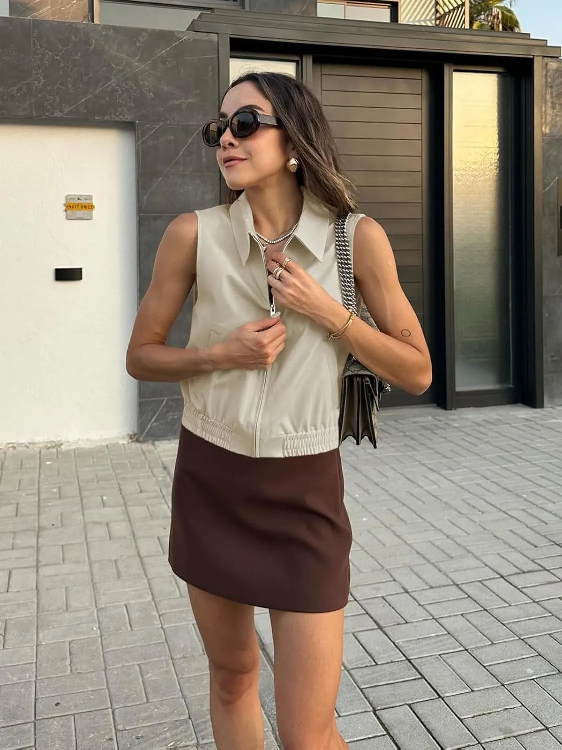 Tankaneo Womens Cropped Cargo Vest Tops Summer Trendy Sleeveless Zip Up Jacket Y2k Going Out Elastic Hem Outerwear