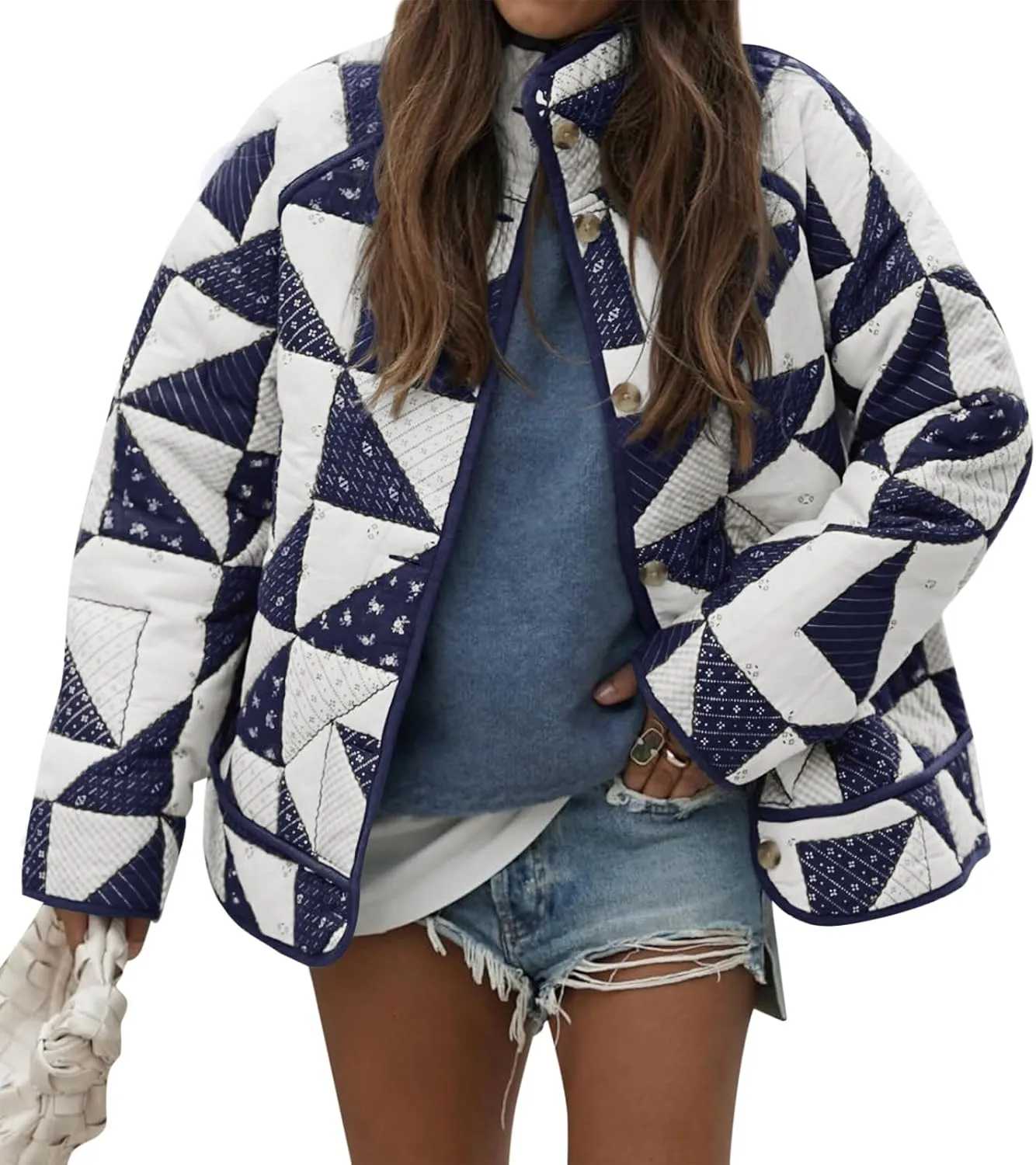 Tankaneo Womens Quilted Puffer Jacket Patchwork Lightweight Padded Puffy Down Coat Outerwear