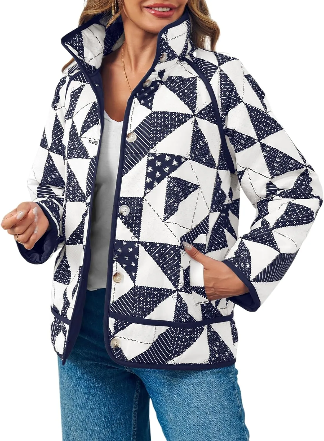 Tankaneo Womens Quilted Puffer Jacket Patchwork Lightweight Padded Puffy Down Coat Outerwear