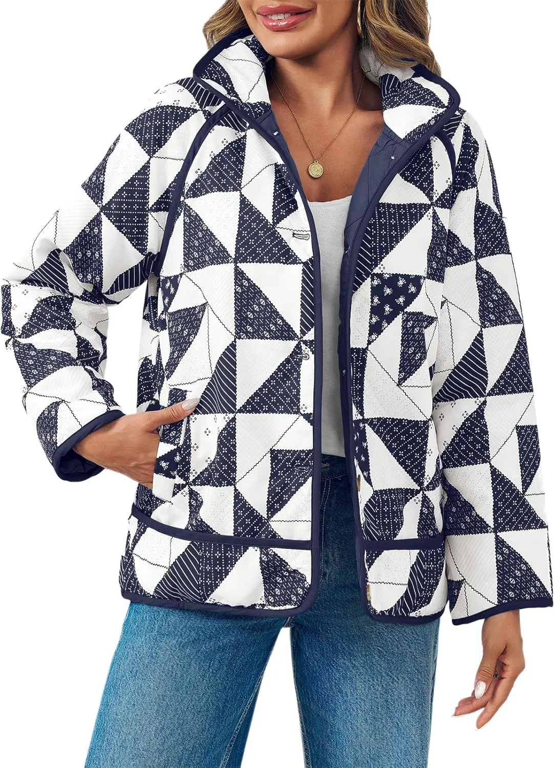 Tankaneo Womens Quilted Puffer Jacket Patchwork Lightweight Padded Puffy Down Coat Outerwear