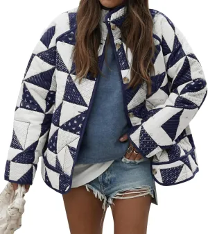 Tankaneo Womens Quilted Puffer Jacket Patchwork Lightweight Padded Puffy Down Coat Outerwear