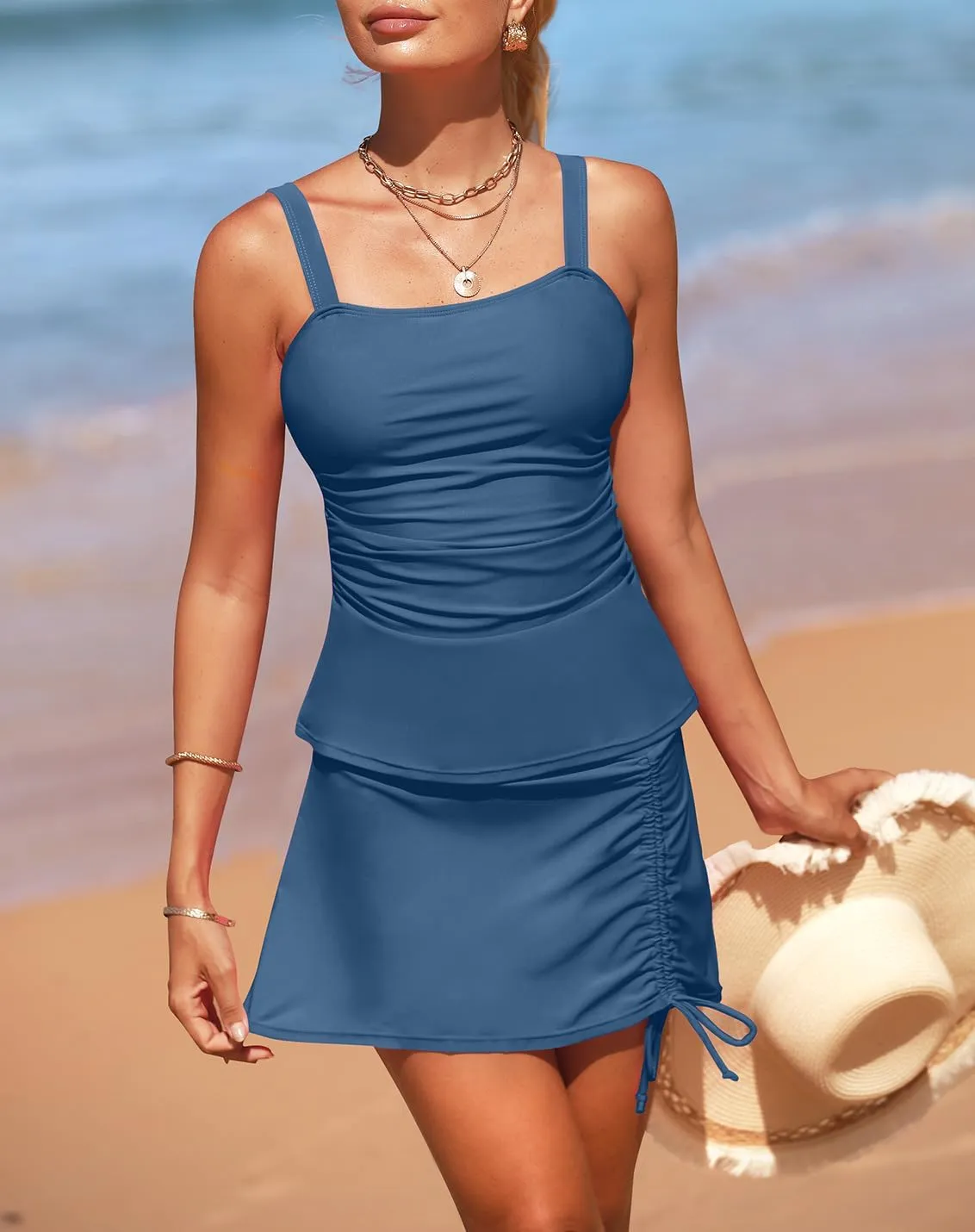 Tankini Swimsuits for Women Tummy Control with Skirt Two Piece Bathing Suits Modest Swimwear