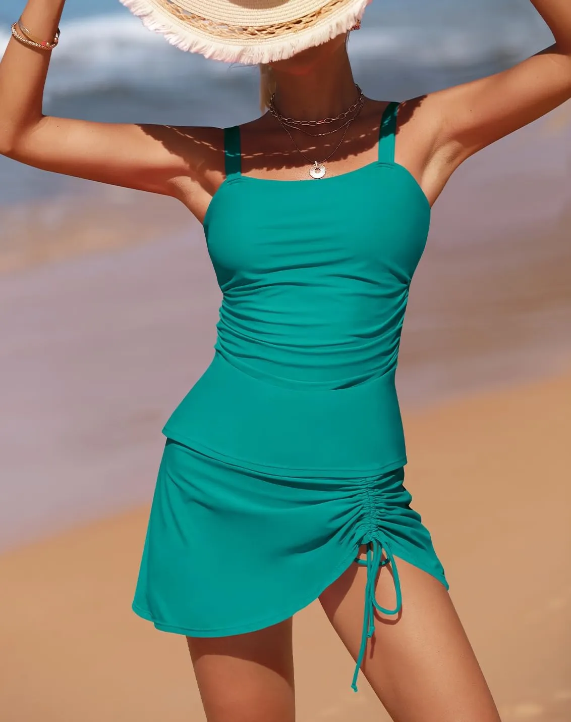 Tankini Swimsuits for Women Tummy Control with Skirt Two Piece Bathing Suits Modest Swimwear