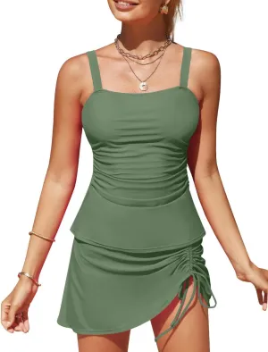 Tankini Swimsuits for Women Tummy Control with Skirt Two Piece Bathing Suits Modest Swimwear