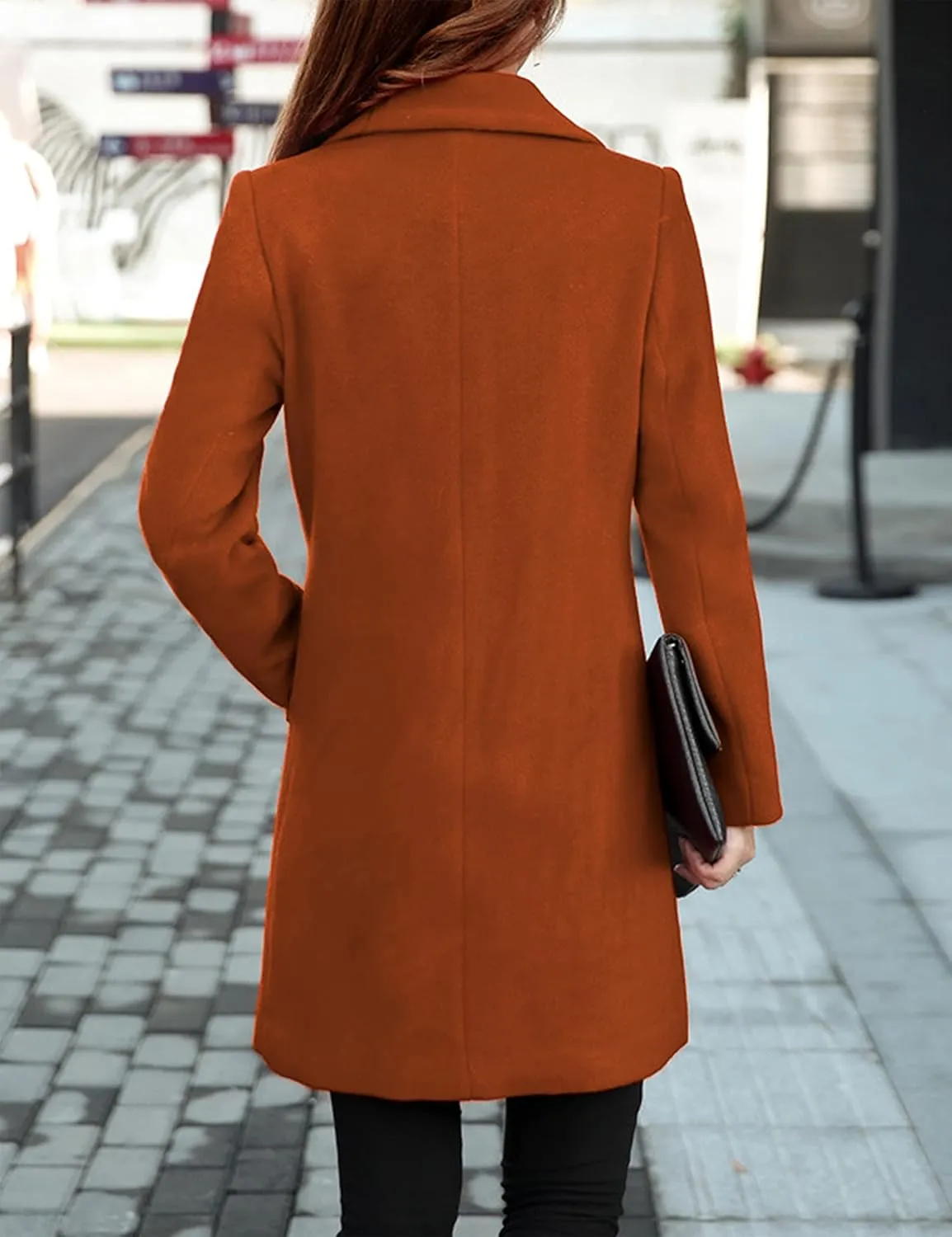 Tanming Womens Elegant Notched Collar Button Wool Blend Solid Long Pea Coat Overcoat