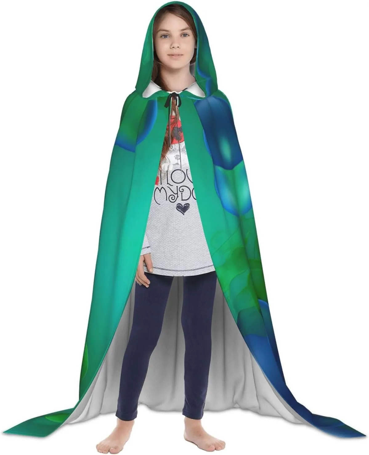 Teal Blue Hooded Cloak Coat Winter Warm Long Cloak Cosplay Costumes Outerwear Carnivals Hoodies Capes