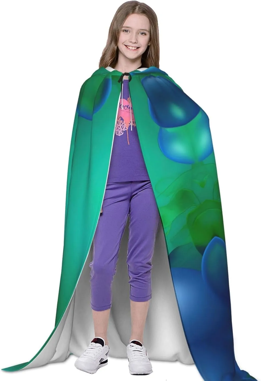 Teal Blue Hooded Cloak Coat Winter Warm Long Cloak Cosplay Costumes Outerwear Carnivals Hoodies Capes