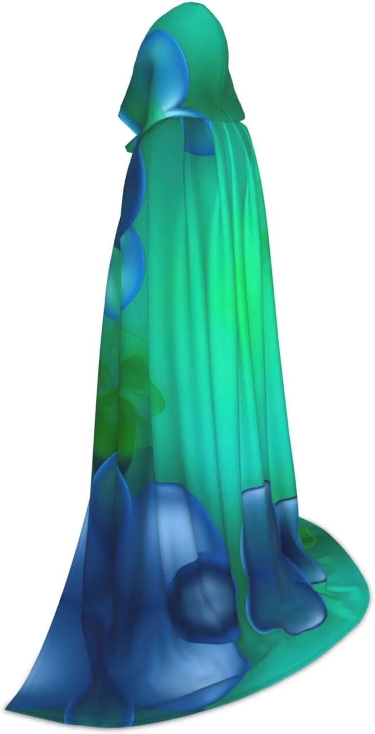 Teal Blue Hooded Cloak Coat Winter Warm Long Cloak Cosplay Costumes Outerwear Carnivals Hoodies Capes