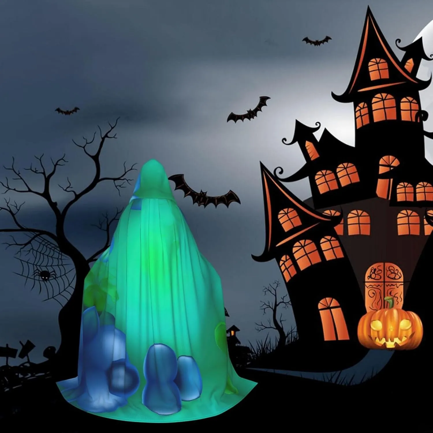 Teal Blue Hooded Cloak Coat Winter Warm Long Cloak Cosplay Costumes Outerwear Carnivals Hoodies Capes